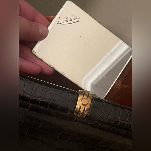 Vintage Lucille de Paris Brown Alligator Leather Handbag With Mirror RARE - Picture 8 of 16